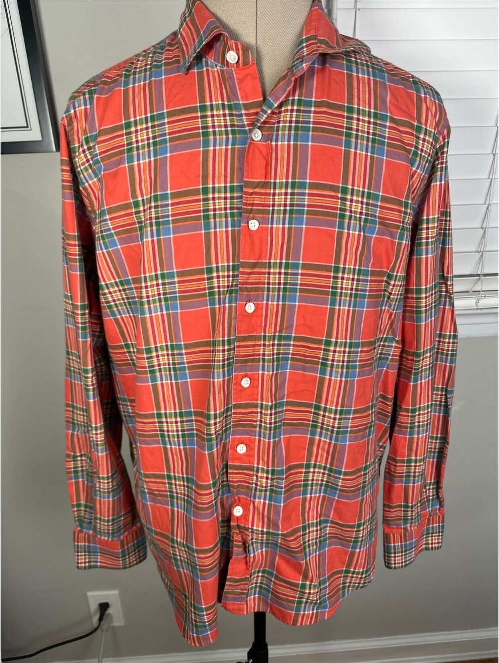 Vintage Polo Ralph Lauren Plaid Shirt Mens L Made in Italy